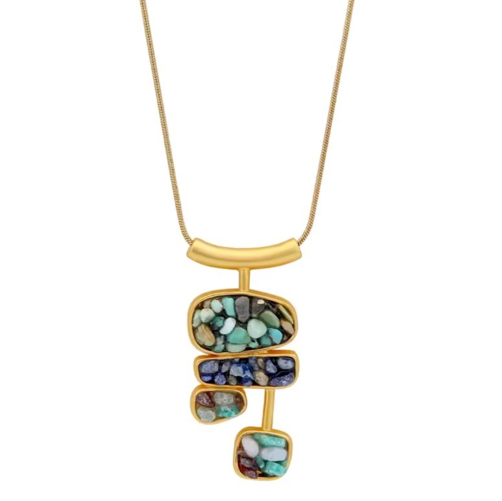 Nwt Semi Precious Stone And Brass Necklace - Picture 1 of 2